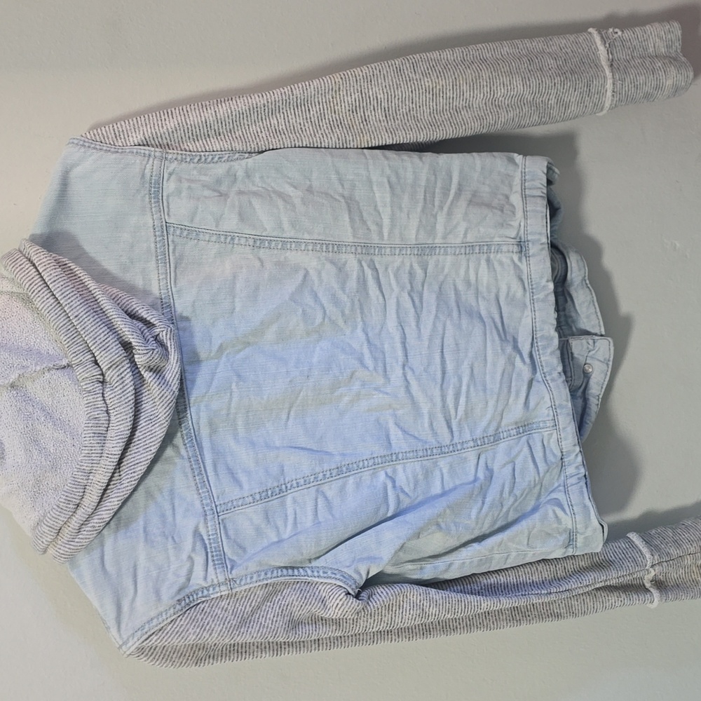 Light Blue Denim Jacket with Gray Sleeves - Picture 3 of 3